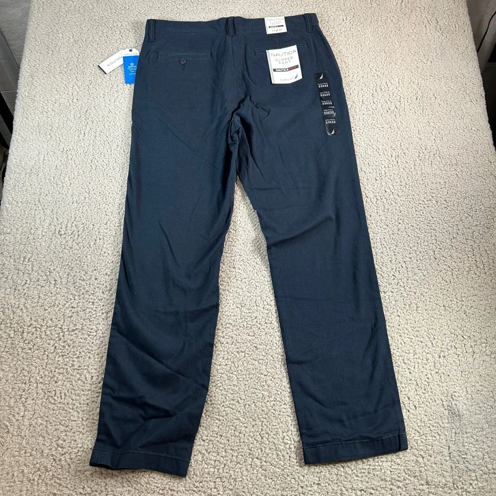Nautica‎ Mens Classic Fit Flat Front Chino Pants Navy Blue Size 33W x 32L